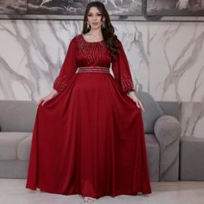 Ramadan Kaftan Muslim Women Rhinestone Abaya Dress Dubai Turkey Robe Prom Gown