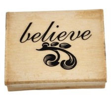 Believe Wooden Rubber Mounted Stamp Art Scrapbook Craft Leaves