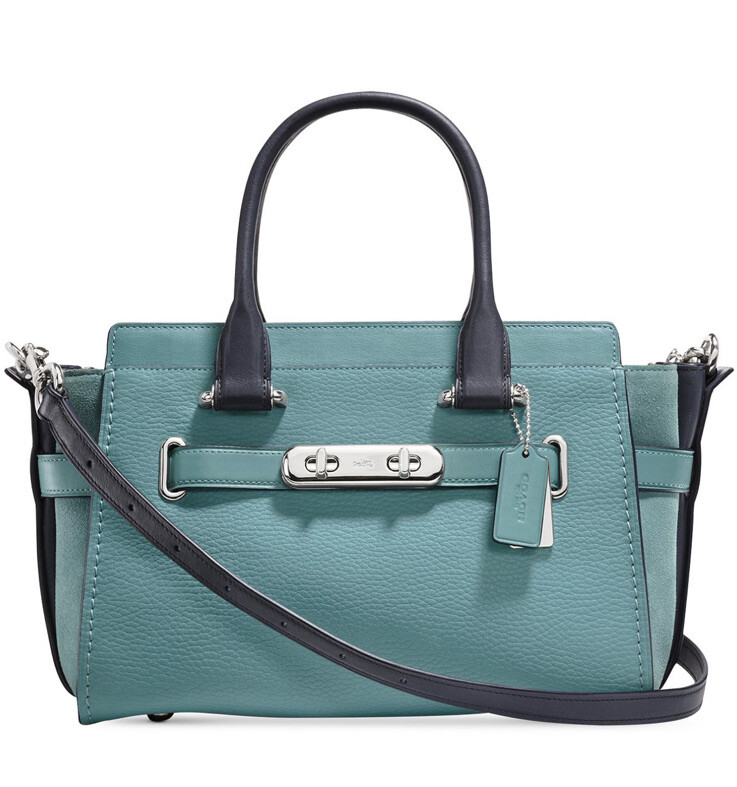New Coach Swagger 27 Pebble Leather silver marine multi color bag