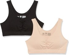 Fruit of the Loom Women's 2-Pack Shirred Front Sport Bra size 34 sand/black