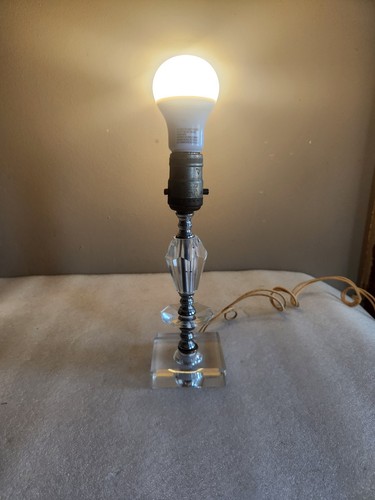Vintage Mid-Century 50er Jahre geschliffenes gestapeltes Glas Akzent Tischlampe • funktioniert 9" - Bild 2 von 24