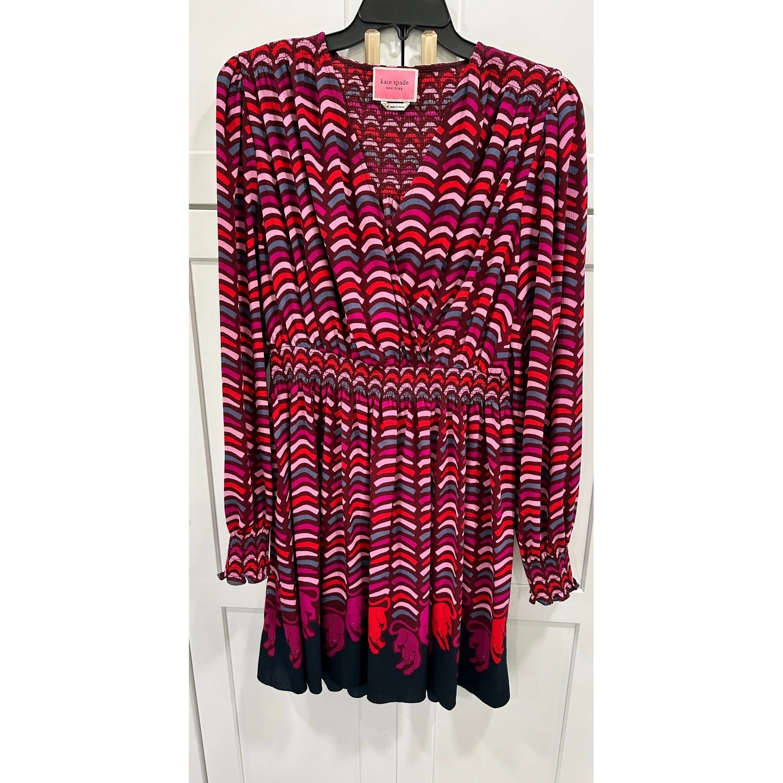 Kate Spade Mini Abito Abito Vita Smock Manica Lunga Abito da Festa XL