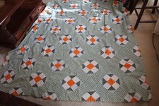 70"X 65" LINEN QUILT TOP ONLY GREEN GINGHAM CHECK