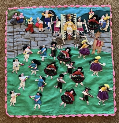Vtg Peruvian Arpillera Wall Hanging Folk Art Tapestry Textile 3D Handmade 20 