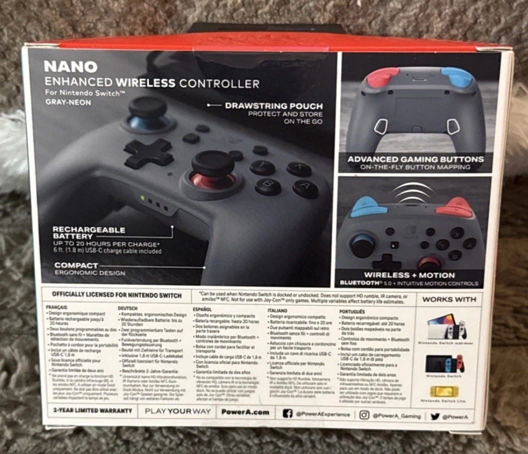 PowerA Nano Enhanced Wireless Controller for Nintendo Switch - Gray Neon