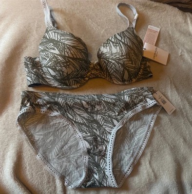 Calvin Klein Unterwäsche Set BH Slip Gr. 75 B 34 S grau Muster