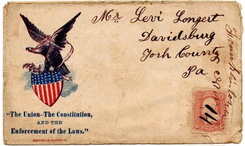 1860s Franklintown, Pa manuscript cancel on #65 colorful Patriotic Cover
