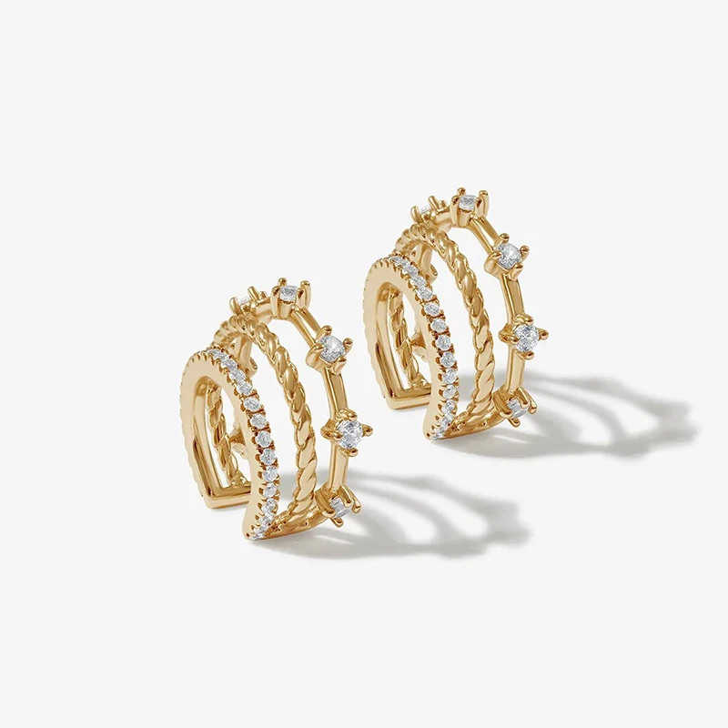 Stud Hoop Earrings CZ Zircon Gold Plated Ear Cuff Women Jewelry 1 Pair