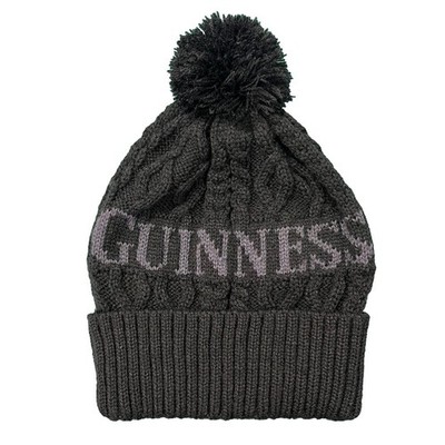 Guinness One Size Bommelmütze - klassische Strick Wintermütze schwarz