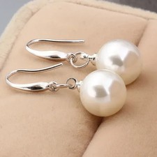 925 Sterling Silver 10mm Pearl Drop Earrings Women Wedding Earrings