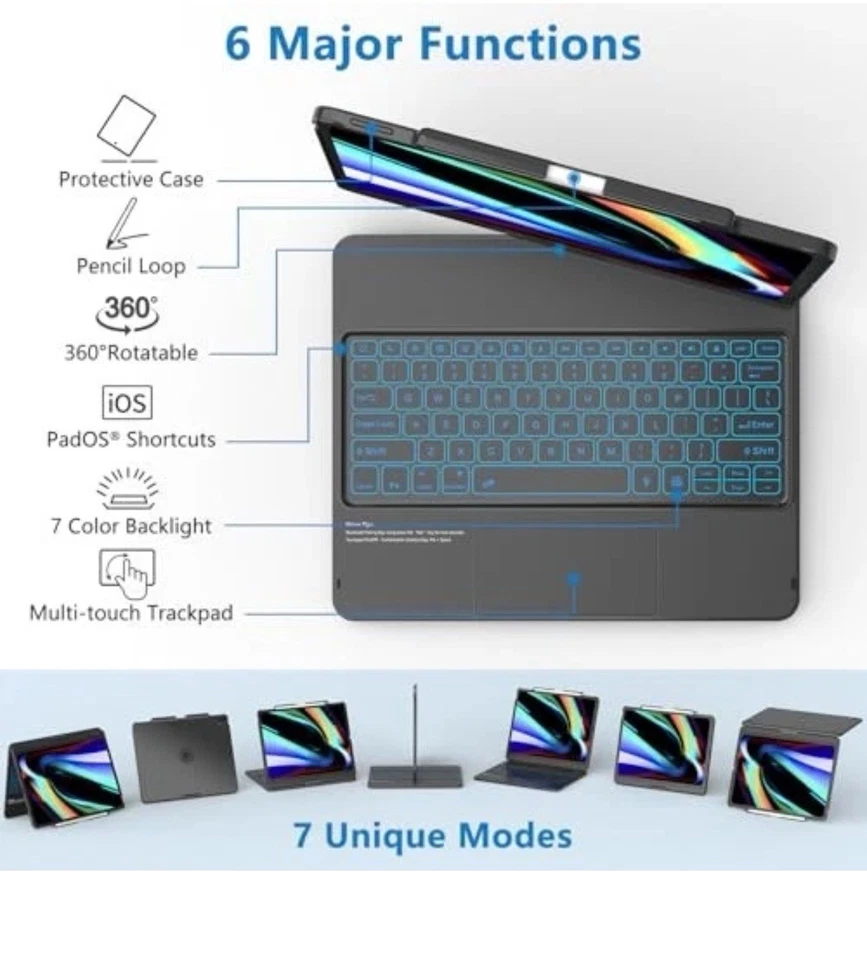 iPad Air 13 Inch Case Keyboard (M3 2025 / M2 2024), iPad Pro 12.9 (6th, Black - Image 3 of 4