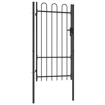 Fence Gate Garden Metal Fence Post with Top Steel Black Single Door vidaXL