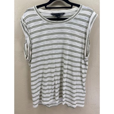 Veronica Beard Jeans 100% Pima Cotton Olive Stripe Tee M Quiet Luxury
