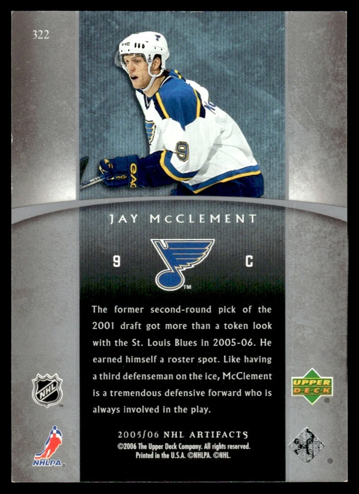 2005-06 Upper Deck Artifacts Jay McClement Rookie 518/750 St. Louis Blues #322 - Image 2 of 2