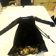 Express Women's Black Floral Lace Sheer V-Neck Long Sleeve Mini Dress S