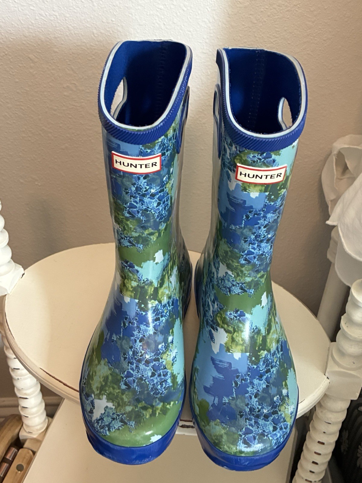 Hunter for Target Unisex Abstract Paint Rain Boots Blue Size 2 Youth Rubber