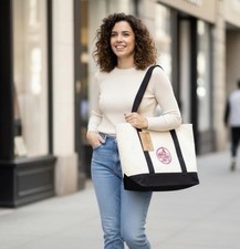 Trader Joe  s Large Canvas Heavy Cotton Reusable Shopping Beach Picnic Bag Blue