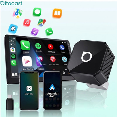 OTTOCAST Mini Pot 2-IN-1 5GHz Wireless CarPlay Android Auto Adapter Plug Play