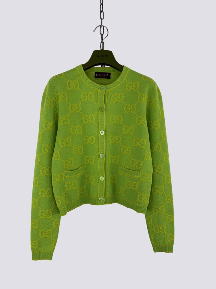 Cárdigan Suéter Gucci GG Monograma Algodón Jacquard Verde Talla L Foto 4 de 4
