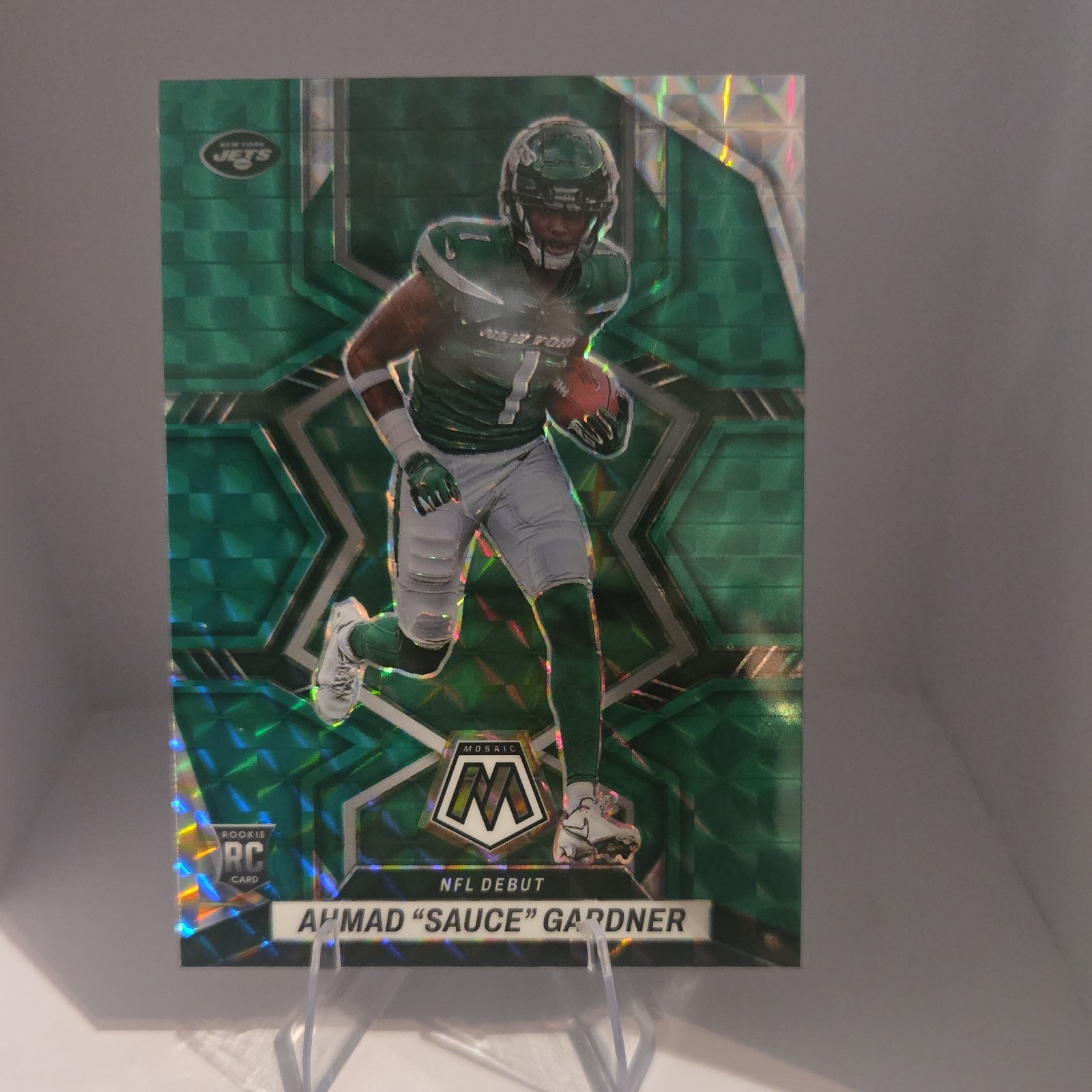 2022 Panini Mosaic Ahmad "Sauce" Gardner #289 Rookie NFL Debut Green Prizm Jets