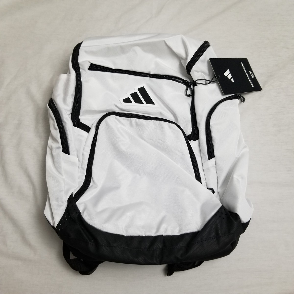 adidas 5-star team 2 backpack Adidas 5-Star Team 2 Backpack White Black Dual Water Bottle Pockets Padded  Back