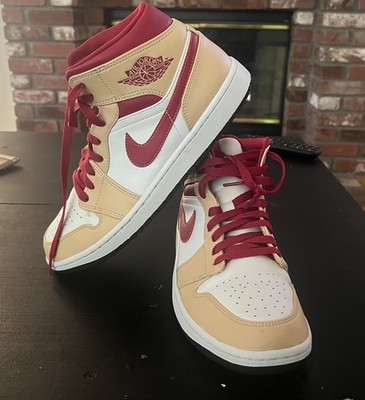 Air Jordan 1 Mid Light Curry Cardinal Red Men's Size 10.5 Sneakers 554724-201