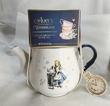 Lewis Carroll Alice in Wonderland Tea Pot w/ English Breakfast Black Tea NIP