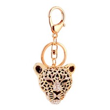 MAGIKON Gold Leopard Keychain, Rhinestone Cheetah Head Charm Standard,