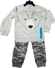 Carter's Boy's 2 Pc Set Toddler 4T, 5T Gray Bear sweater and jogger pants. NEW