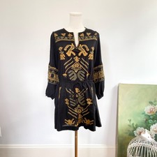 Free People Embroidered Boho Festival Tunic Mini Dress XS Peasant Folk Sleeves