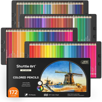 Shuttle Art Buntstifte Set 172 Farben Metallfarben Weichwachs Hol