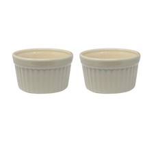 Ramekin Bowl Ceramic Beige Fluted Souffle Dish Oven Safe Baking Serving 2Pcs