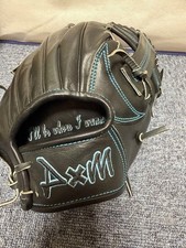 D×M Hard Baseball Glove U400 Black Blue Stitch Custom Embroidery Used