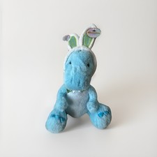 FAO Schwarz Plush 12" Blue Dinosaur T-Rex Stuffed Animal with Easter Bunny Ears