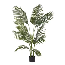 49 In. Green Artificial Areca Palm Indoor and Outdoor in Black Pot