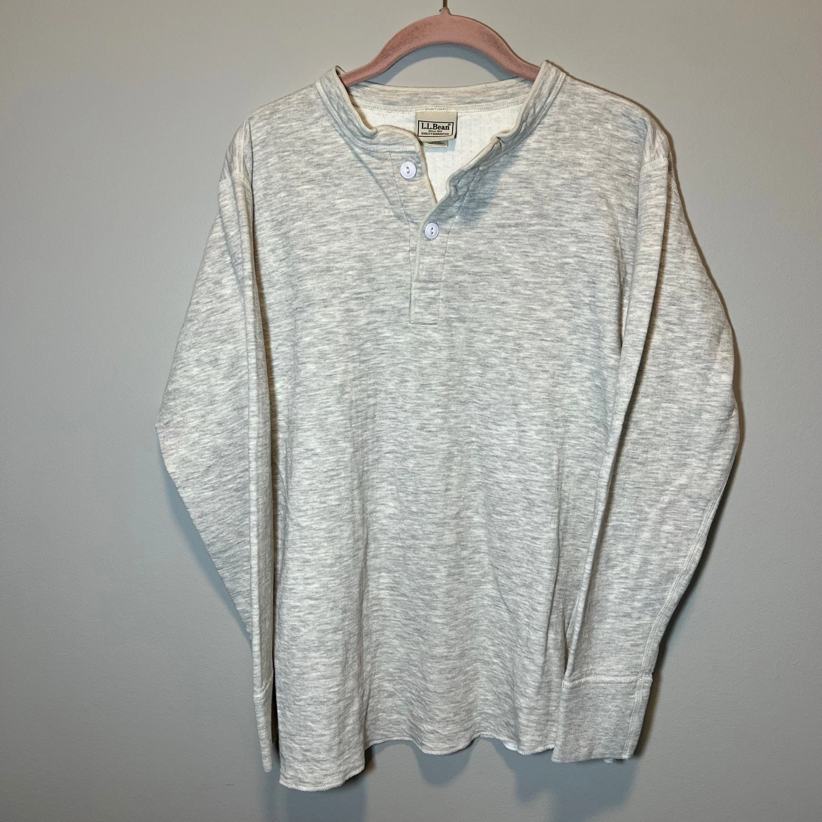 LL Bean Men's Henley Sweatshirt Small Gray Wool Blend Dual Layer Made in Canada