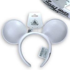 2025 Disney Parks White Mickey Mouse Autograph Ear Headband Faux Leather NEW
