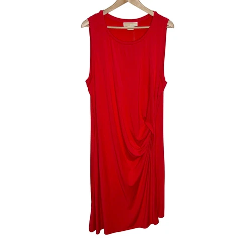 Abito donna Michael Kors in jersey laterale increspato 2x rosso girocollo spacco casual