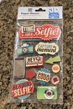Paper House TIME FOR A SELFIE Dimensional Stickers Camera Phone Glitter Epoxy