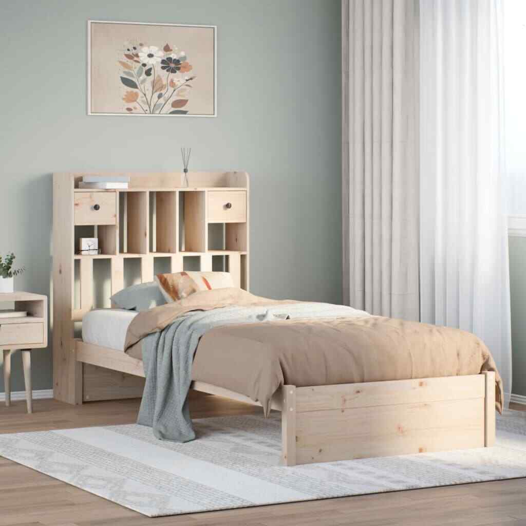 BTM Wooden Storage Bed Bookcase Single Bed Frame with Shelves White Bed with Underbed Drawer - 3FT Single (90 x 190 cm) 9 Bookcase Bed without Mattress 75x190cm Small Single Solid Wood Pine vidaXL