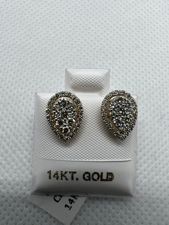 0.74 ct 14k Solid Yellow Gold Natural Diamond Earring Stud Pear shape Cluster - Image 4 of 4