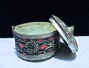 ART DECO ENAMEL VINTAGE SILVER PLATE TRINKET BOX JEWELRY BOX PILL BOX