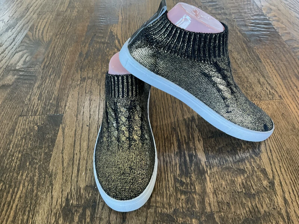 Calcetín de punto plano Qupid para senderismo sin cordones fitness caminar zapatos para mujer 10 negro/dorado Foto 4 de 4