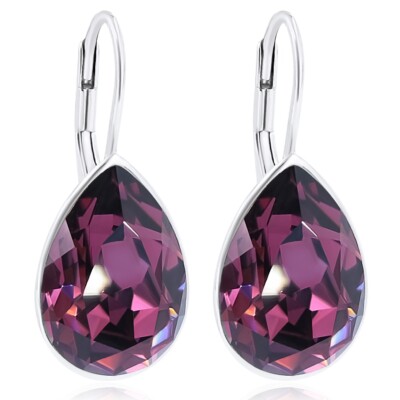 Ohrringe Silber Lila österreichische Kristalle Amethyst Tropfen Silberohrring...