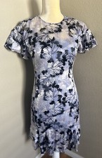 ELIE TAHARI Yonica Wild Iris Silk Floral Burnout Dress Flounce Size 4