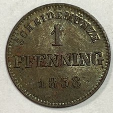 1858 Bavaria German States 1 Pfennig Almost Uncirculated AU Coin #19780