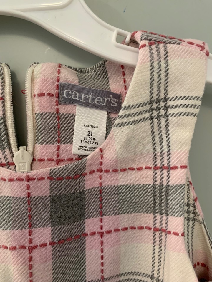 Carter's Baby Girl SZ 2T Jumper Pink Grey Plaid Retro Vintage eBay