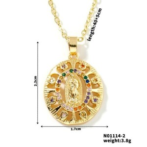 Authentic Gold Plated CS Zirconia Guadalupe Virgin Mary Necklace Pendant Multicolor N33