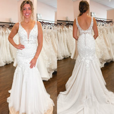 Mermaid Wedding Dresses Deep V Neck Sexy Beach Sleeveless Backless Bridal Gowns