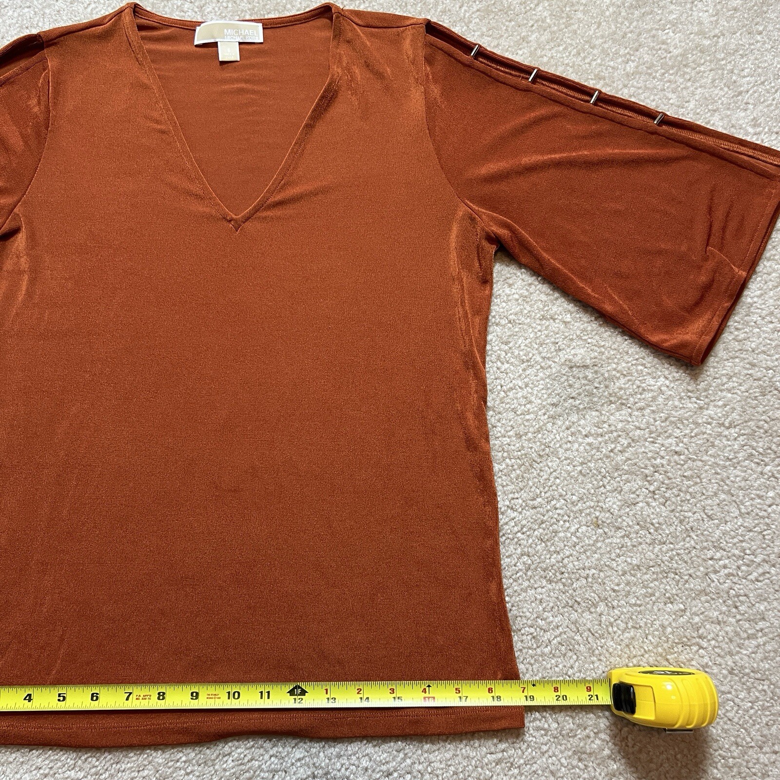 Michael Kors Top Hardware Detail Sleeve Orange Blouse Women's Size S thumbnail 14